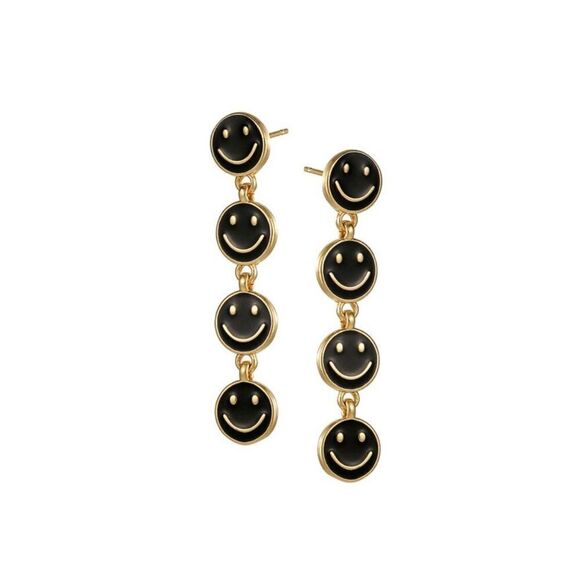 Pink Smiley Face Dangle Earrings, Colorful Enamel Smiley Face Earrings, Happy Fa - Picture 3 of 7